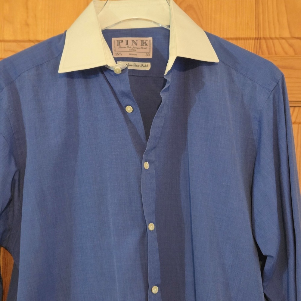 Thomas Pink Shirt Mens 15.5 EU39 Blue Winchester Contrast Cuff French Cuff